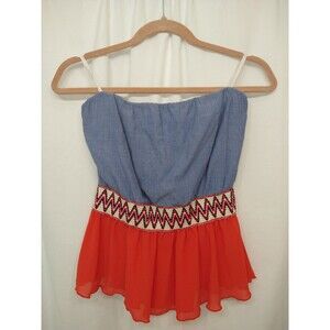 Vintage Beware Size Large Strapless Denim Sheer Festival Top Made in USA